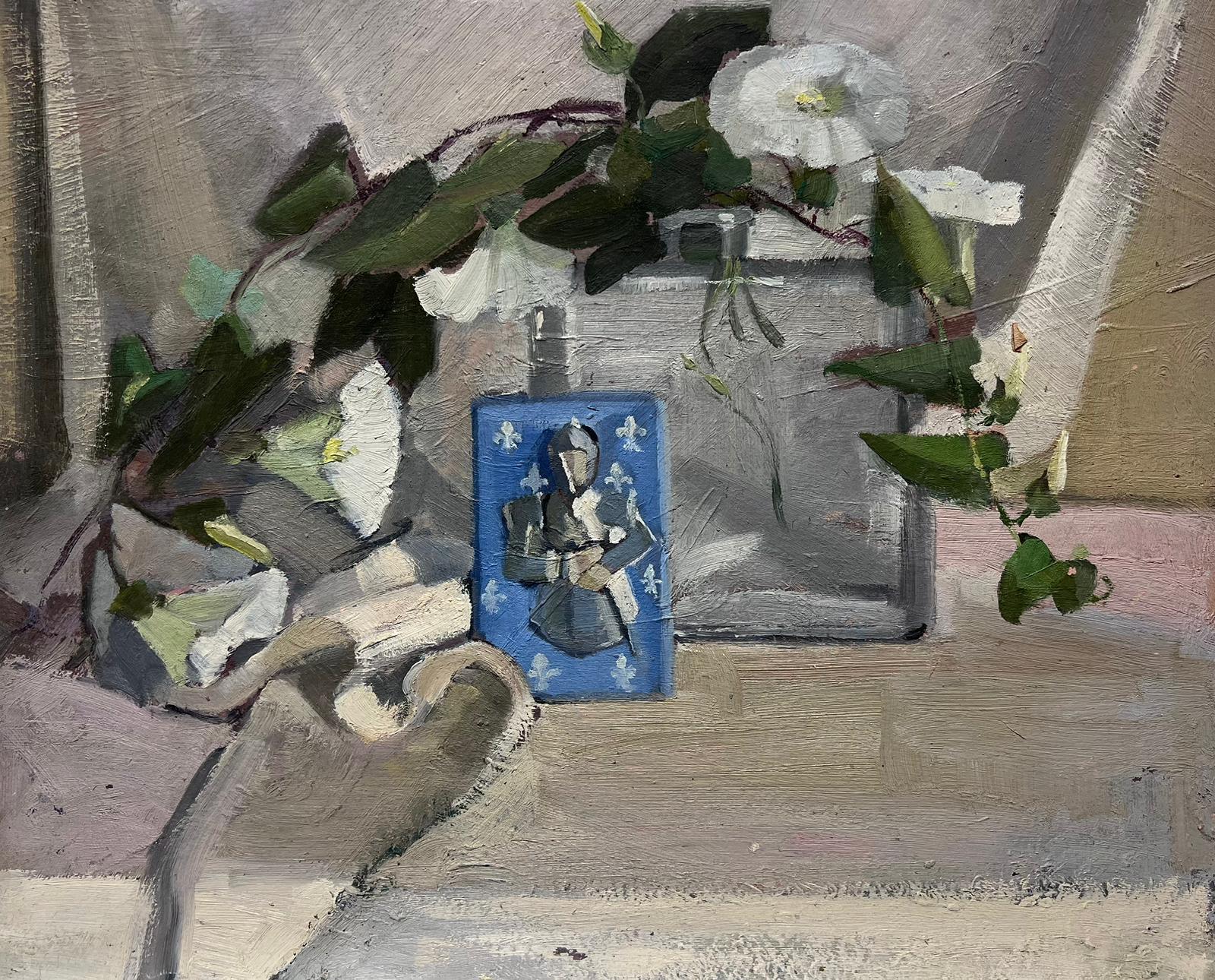 Still-Life Painting Louise Alix - Peinture à l'huile impressionniste française intérieure jeu de cartes et Calystegia