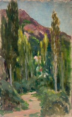 Peinture à l'huile impressionniste française Provence Grand chemin d'arbre 