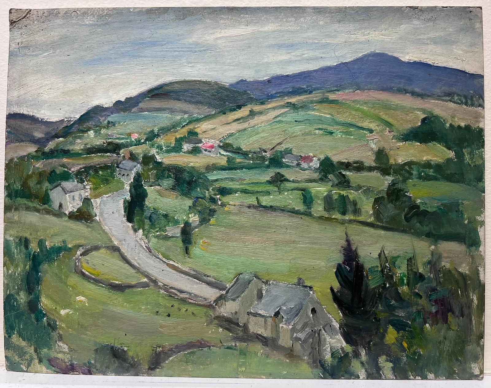 Pintura al óleo impresionista francesa Paisaje de pueblo en Green Hill - Painting de Louise Alix