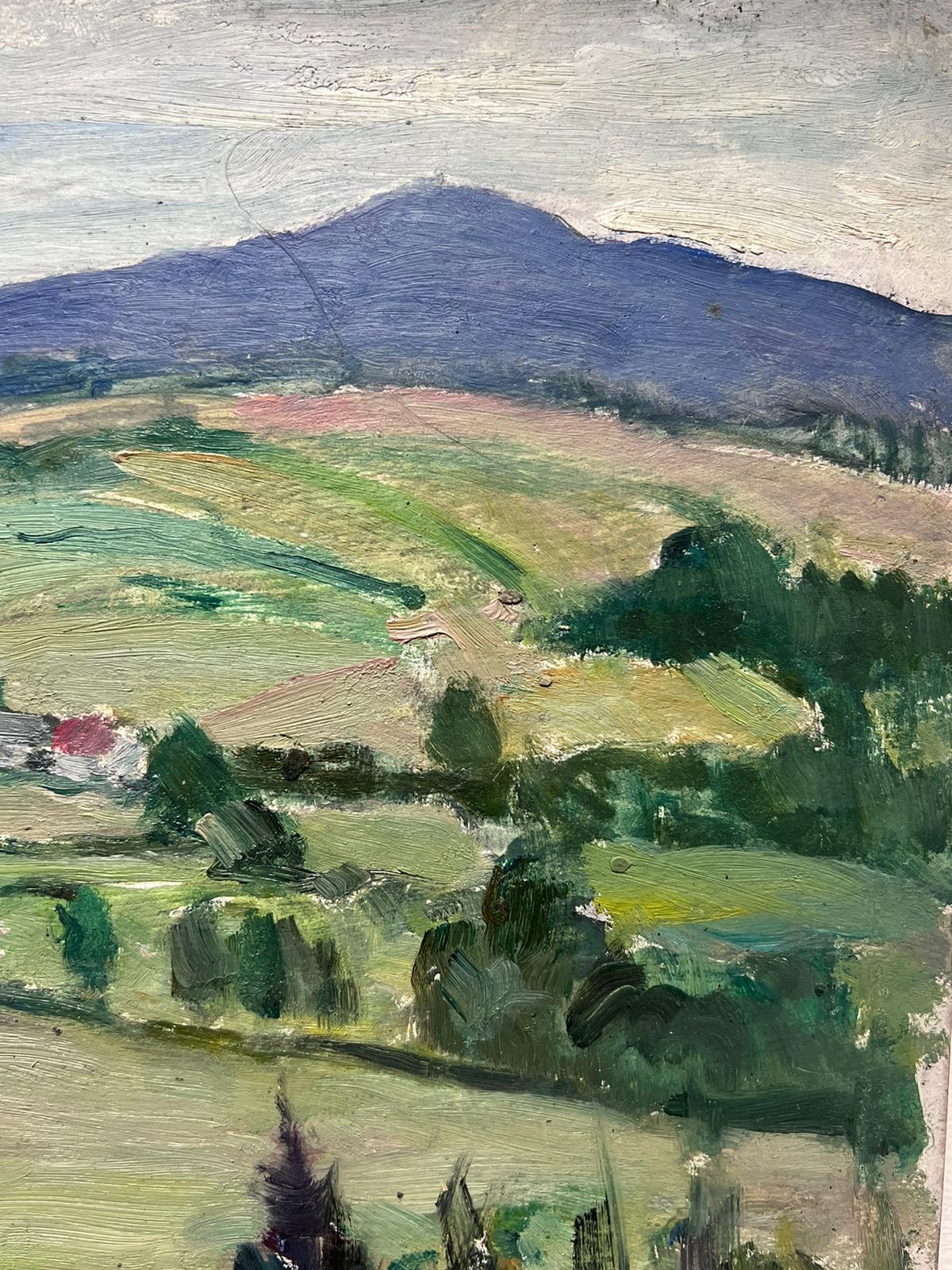 Pintura al óleo impresionista francesa Paisaje de pueblo en Green Hill - Painting Impresionista de Louise Alix
