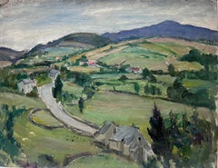 Pintura al óleo impresionista francesa Paisaje de pueblo en Green Hill