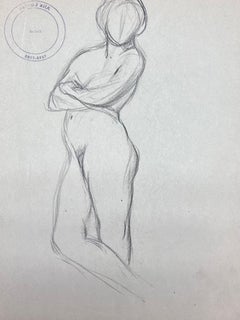 French Impressionist Posed Nude Female Figure Pencil Sketch