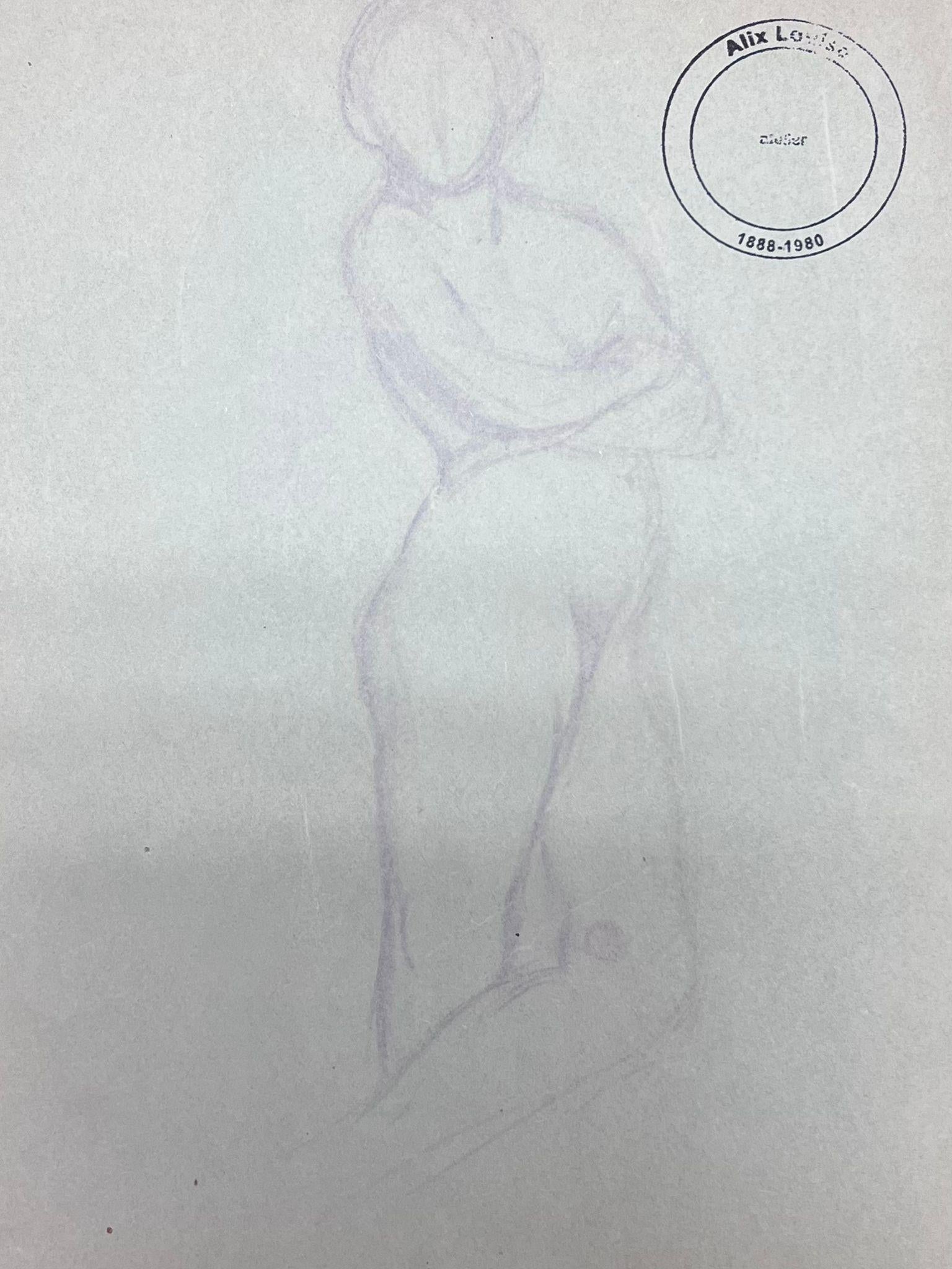 French Impressionist Posed Nude Female Figure Pencil Sketch For Sale 1