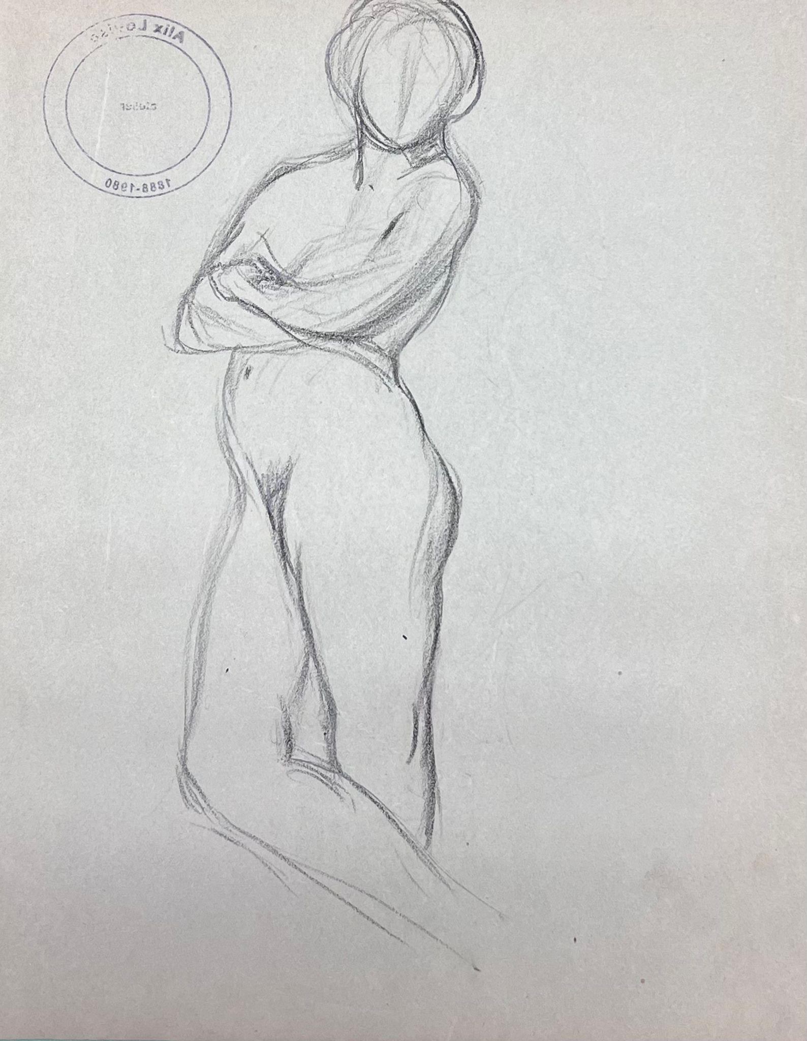 Louise Alix Figurative Painting - French Impressionist Posed Nude Female Figure Pencil Sketch