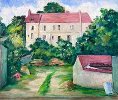 Vintage French Impressionist Red Roof Large House Courtyard