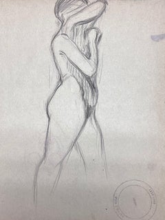 French Impressionist Set of Two Nude Female Figures Pencil Sketch