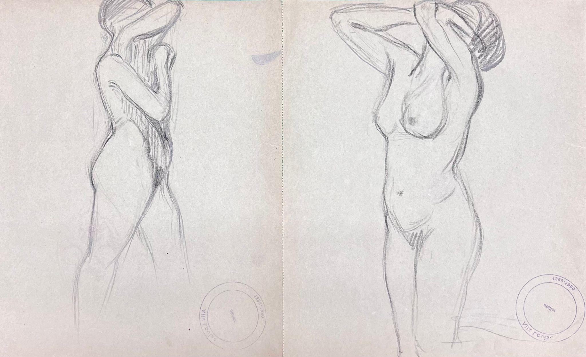 French Impressionist Set of Two Nude Female Figures Pencil Sketch For Sale 1