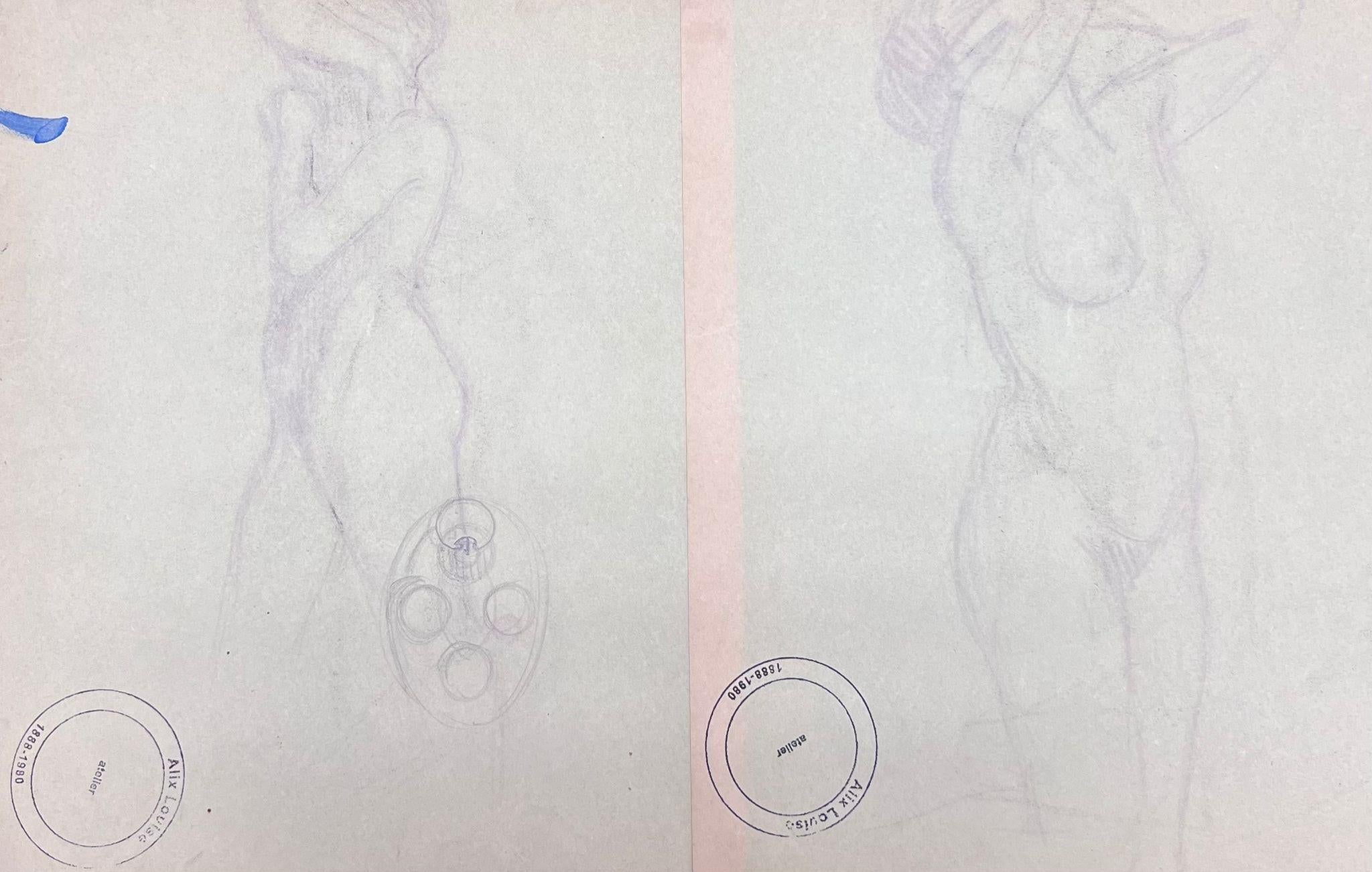 Figure femminili
di Louise Alix (francese, 1888-1980) *vedi note sotto
timbro di provenienza sul retro 
disegno a matita su carta d'artista, senza cornice
misure: 10 di altezza per 8 pollici di larghezza
condizioni: nel complesso molto buone e