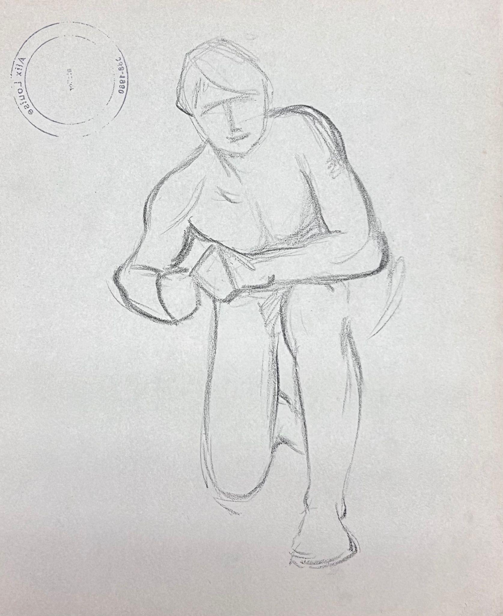 Nackte Figuren
von Louise Alix (Französisch, 1888-1980) *siehe Anmerkungen unten
Provenienzstempel auf der Rückseite 
Bleistiftzeichnung auf Künstlerpapier, ungerahmt
Maße: 10 hoch durch 8,25 Zoll breit
Zustand: insgesamt sehr gut und solide, ein
