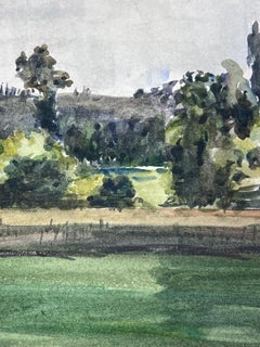French Impressionist Watercolour Green River Bank Landscape