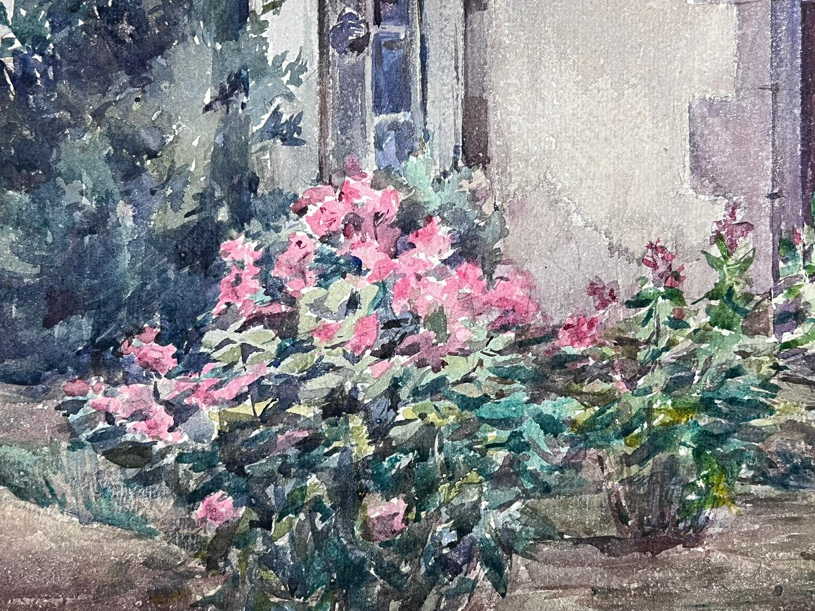 French Impressionist Watercolour Painting Stone Floral Courtyard 1