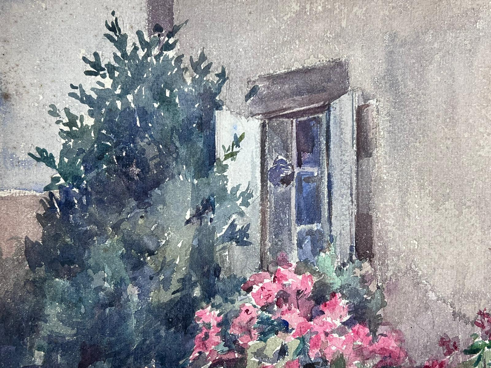 French Impressionist Watercolour Painting Stone Floral Courtyard 2