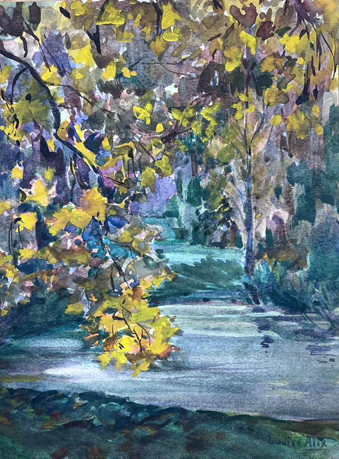 French Impressionist Watercolour Painting Yellow Tree Over Green Stream  For Sale 2