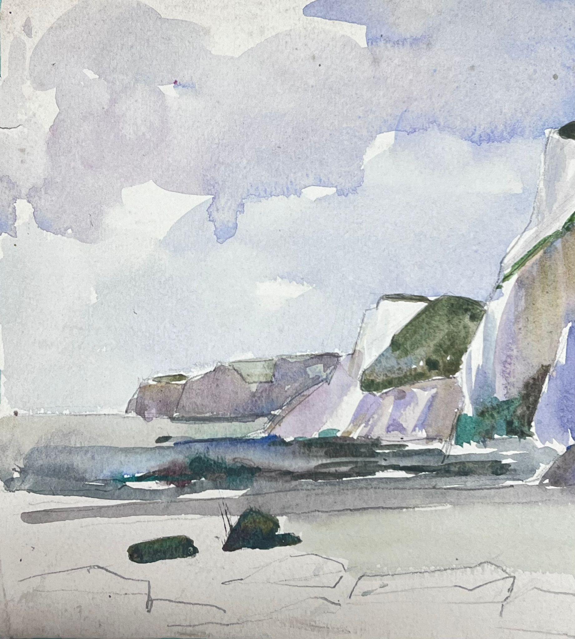 Cliffs côtières rocheuses et couvertes de gazon impressionniste français des années 1930 - Painting de Louise Alix