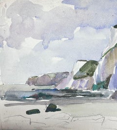 Grass Covered Rocky Coastal Cliffs 1930's French Impressionist