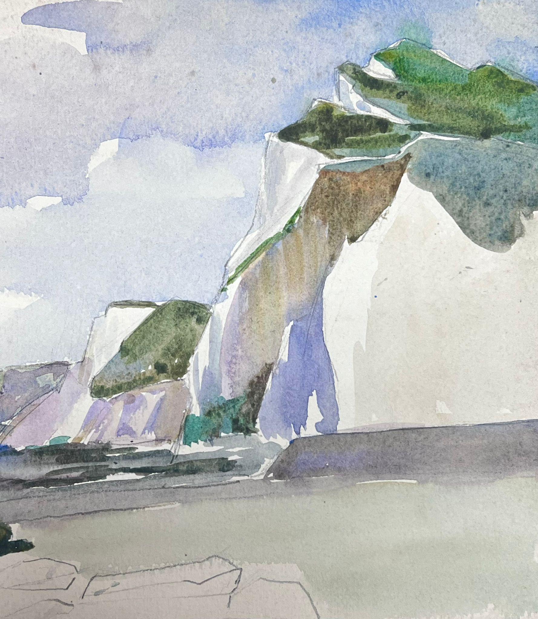 Cliffs côtières rocheuses et couvertes de gazon impressionniste français des années 1930 - Impressionnisme Painting par Louise Alix
