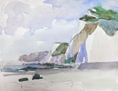 Cliffs côtières rocheuses et couvertes de gazon impressionniste français des années 1930 