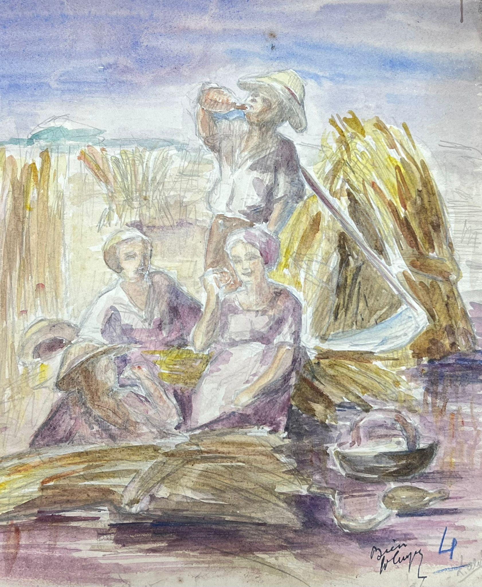 Harvest Farm Workers On Their Lunch Break Französische impressionistische Landschaft (Impressionismus), Painting, von Louise Alix