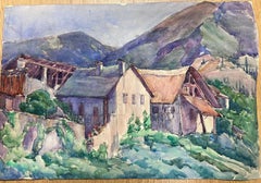 Houses In The Mountains 1930's French Impressionist Watercolour