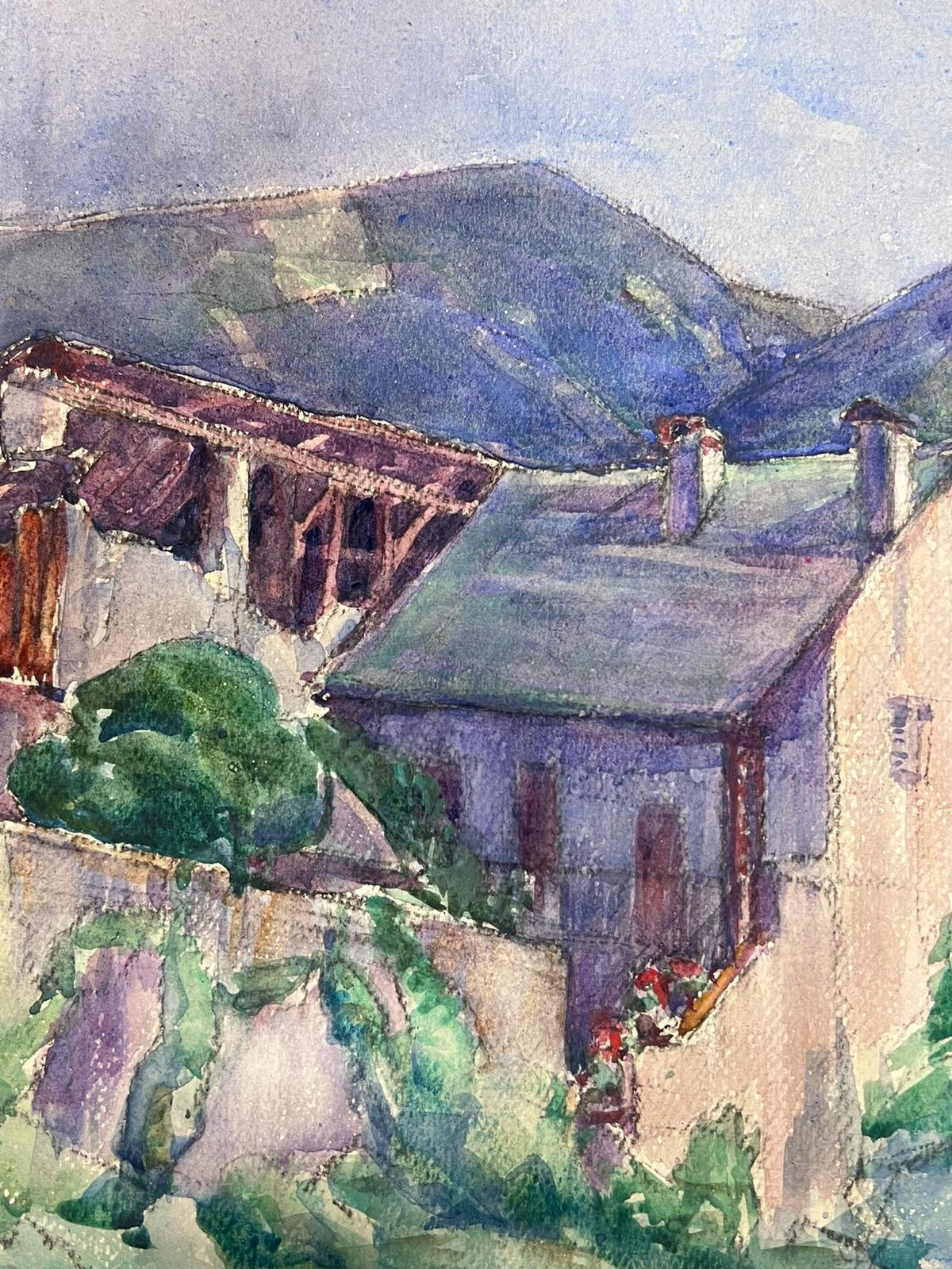 Houses In The Mountains 1930's French Impressionist Watercolour   For Sale 1