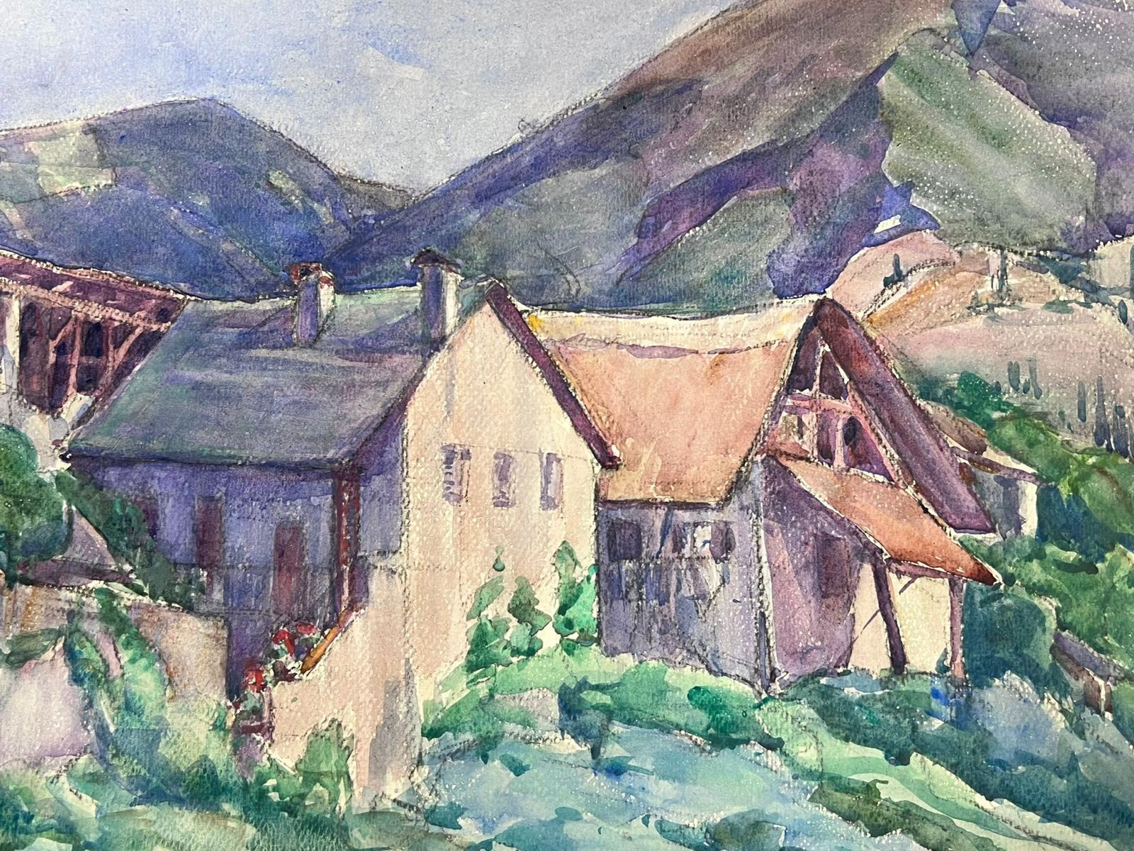 Houses In The Mountains 1930's French Impressionist Watercolour   For Sale 1