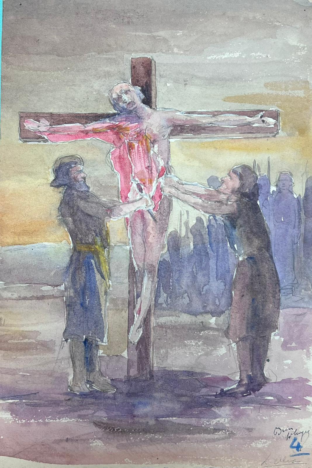 Louise Alix Figurative Painting – Jesus On The Cross Kruzifixion, Adaption des französischen Impressionismus der 1930er Jahre