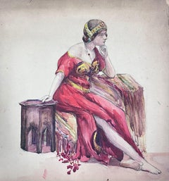 Lady In an Egyptian Red Off The Shoulder Dress Posed