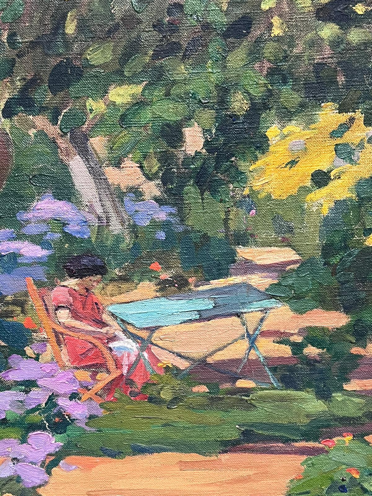The Garden Bench
by Louise Alix (French, 1888-1980) *see notes below
oil painting on canvas unframed
measures: 18 inches high by 20 inches wide
condition: overall very good and sound, a few scuffs and marks to the surface and wear to the four