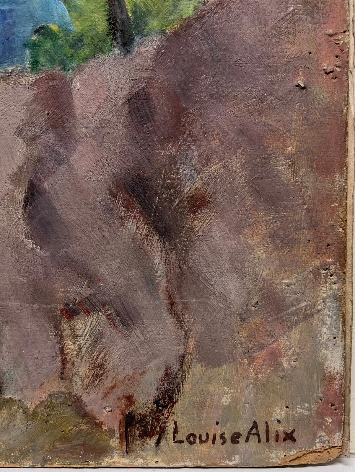 de Louise Alix (francesa, 1888-1980) *ver notas más abajo
sello de procedencia en el reverso 
óleo sobre tabla firmado, sin enmarcar
medidas 15 de alto por 18 pulgadas de ancho
Estado: en general, muy bueno y en buen estado, con algunos rasguños y