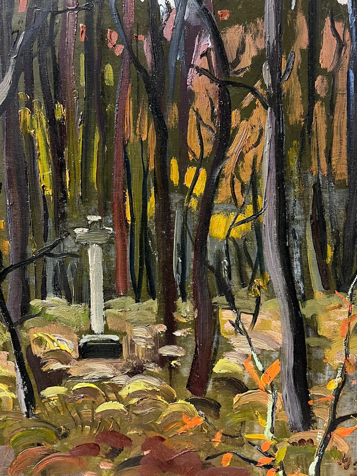 Memorial Stone Cross Woodland Clearing 1940's French Post Impressionist Oil  For Sale 1