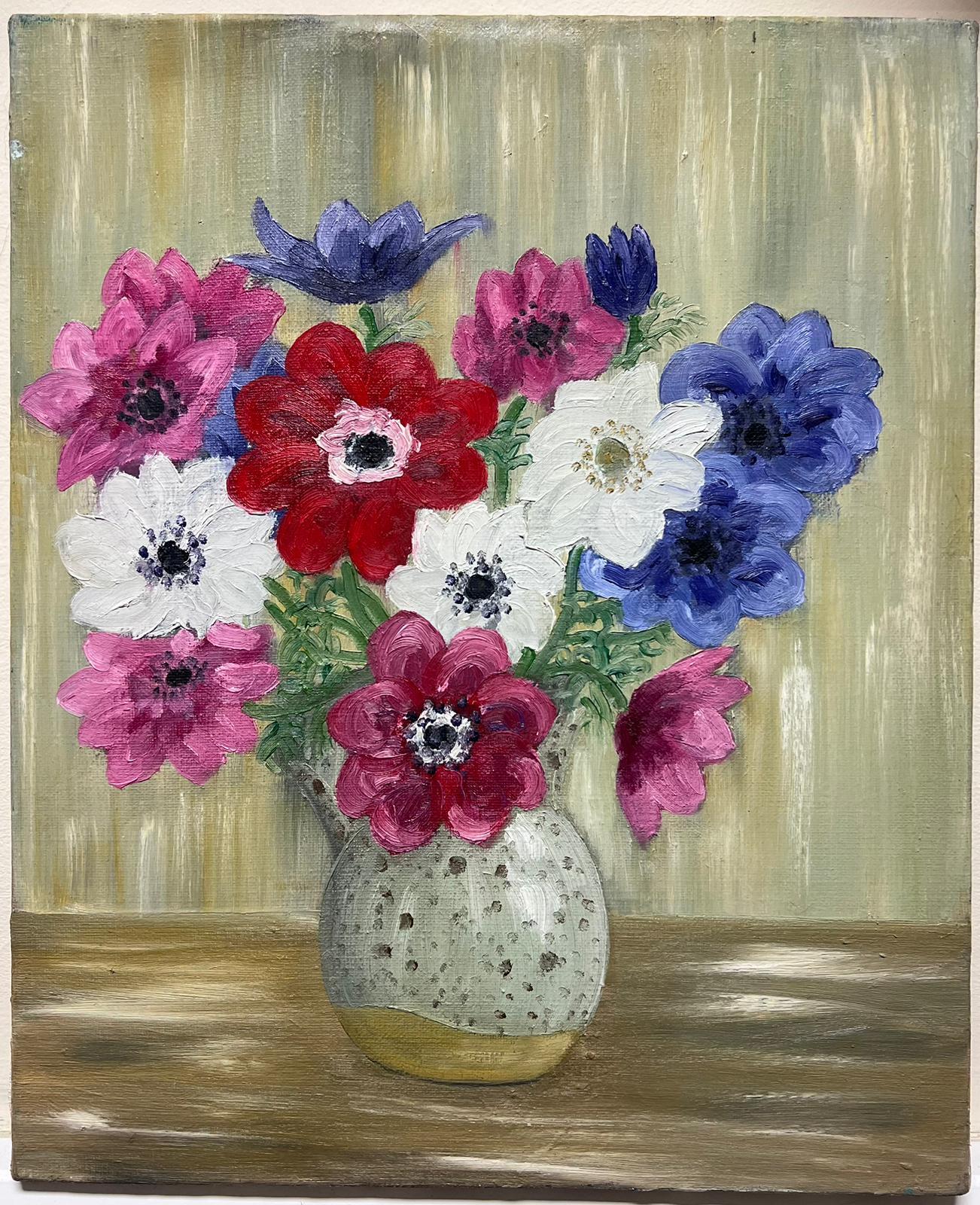 Vase de Fleurs
by Louise Alix (French, 1888-1980) *see notes below
provenance stamp to the back 
oil painting on canvas, unframed
measures: 18.5 high by 15 inches wide
condition: overall very good and sound, a few scuffs and marks to the surface and