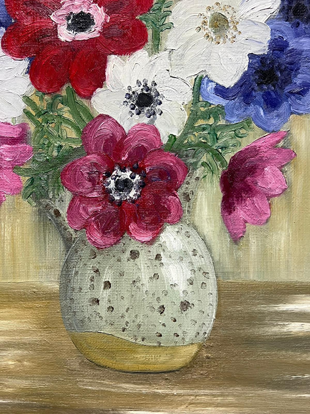 Mid 20th Century French Impressionist Colourful Flowers in Vase Vintage Painting For Sale 1