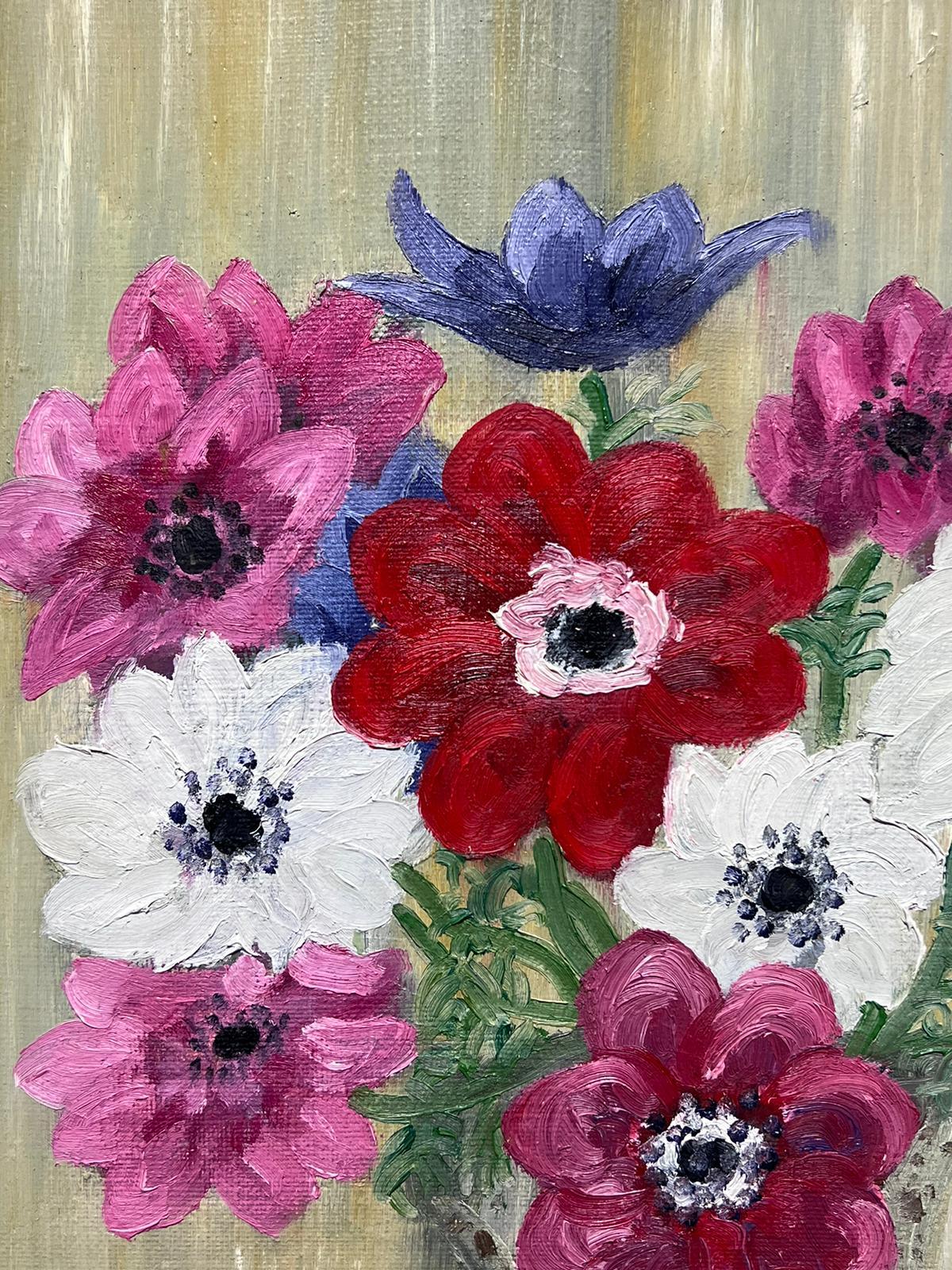 Mid 20th Century French Impressionist Colourful Flowers in Vase Vintage Painting For Sale 2