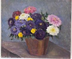 Mid 20th Century French Impressionist Oil Still Life of Flowers Female Artist
