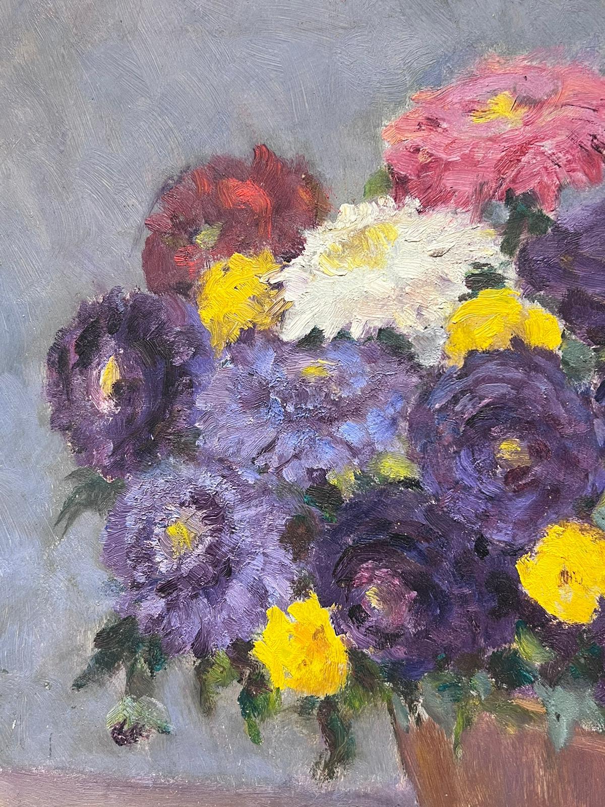 Mid 20th Century French Impressionist Oil Still Life of Flowers Female Artist For Sale 1