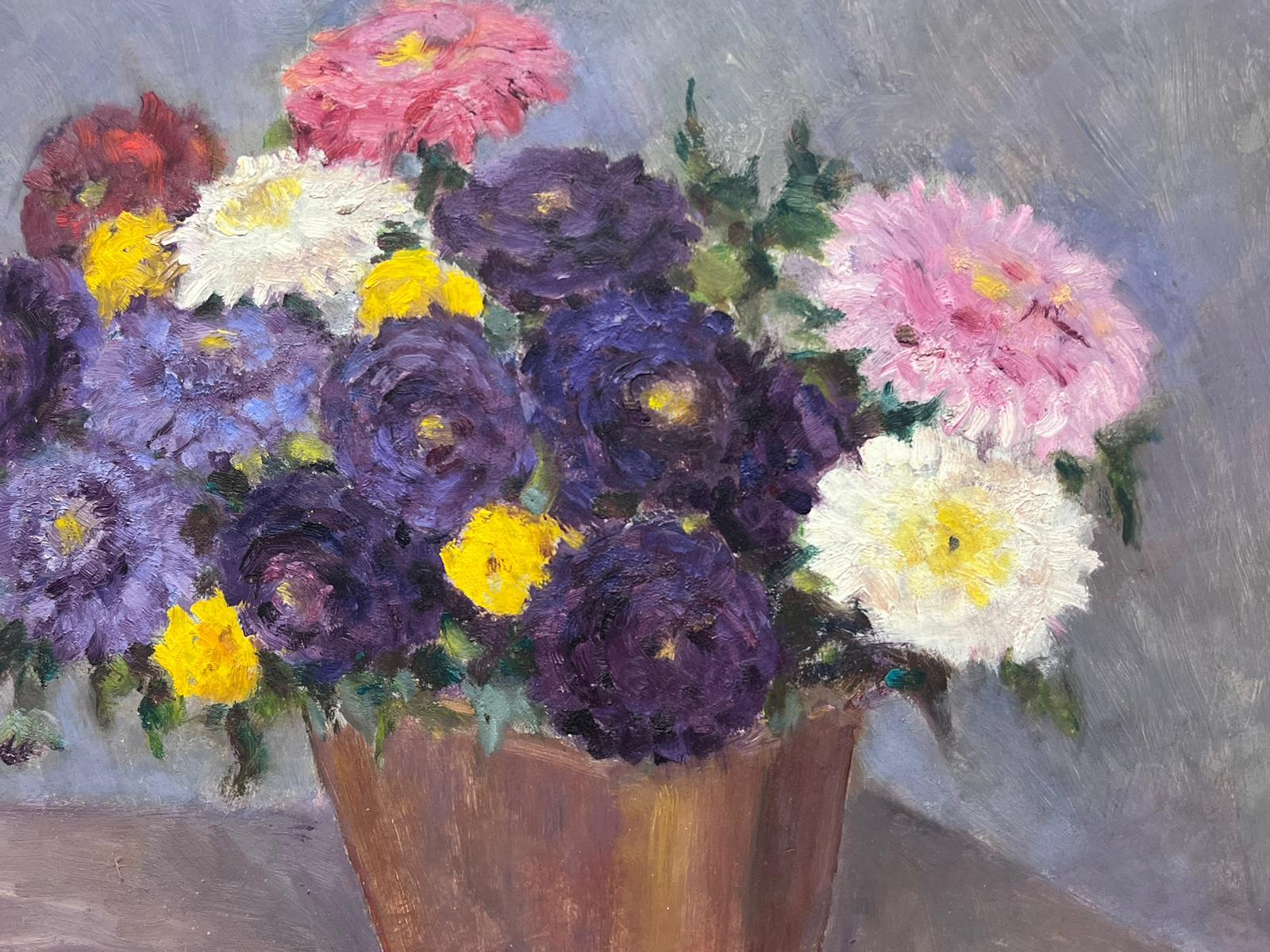 Mid 20th Century French Impressionist Oil Still Life of Flowers Female Artist For Sale 2