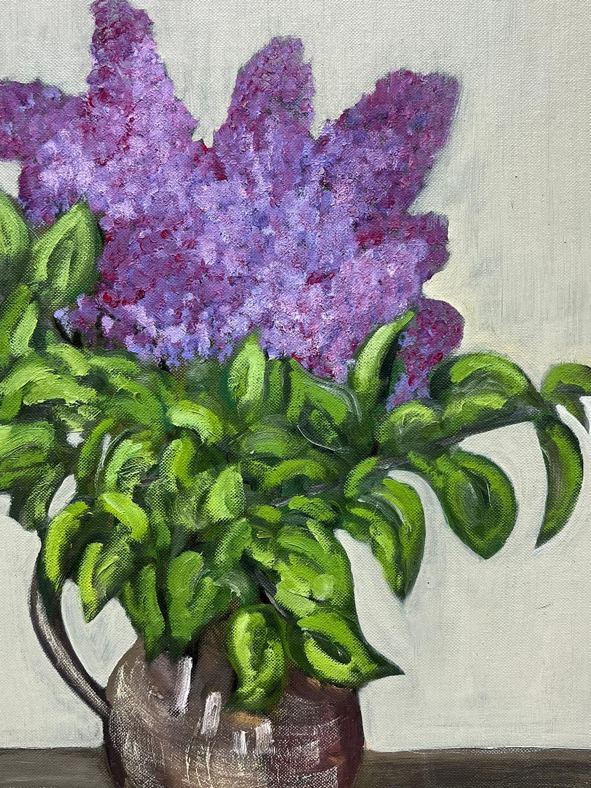 Mid 20th Century French Oil Painting Purple Syringa Vulgaris Flowers Still Life For Sale 1