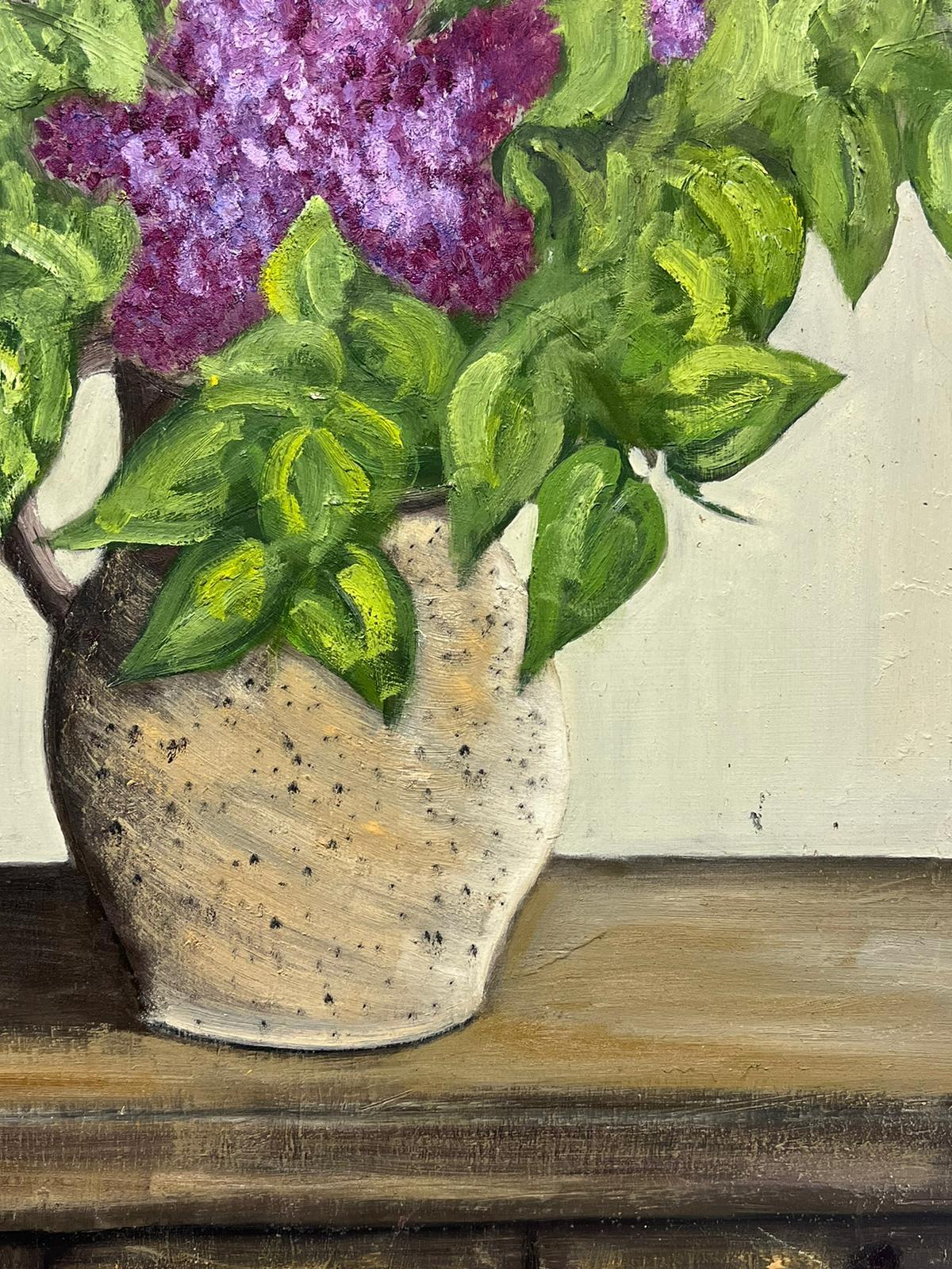 Mid 20th Century French Oil Painting Purple Syringa Vulgaris Flowers Still Life For Sale 2