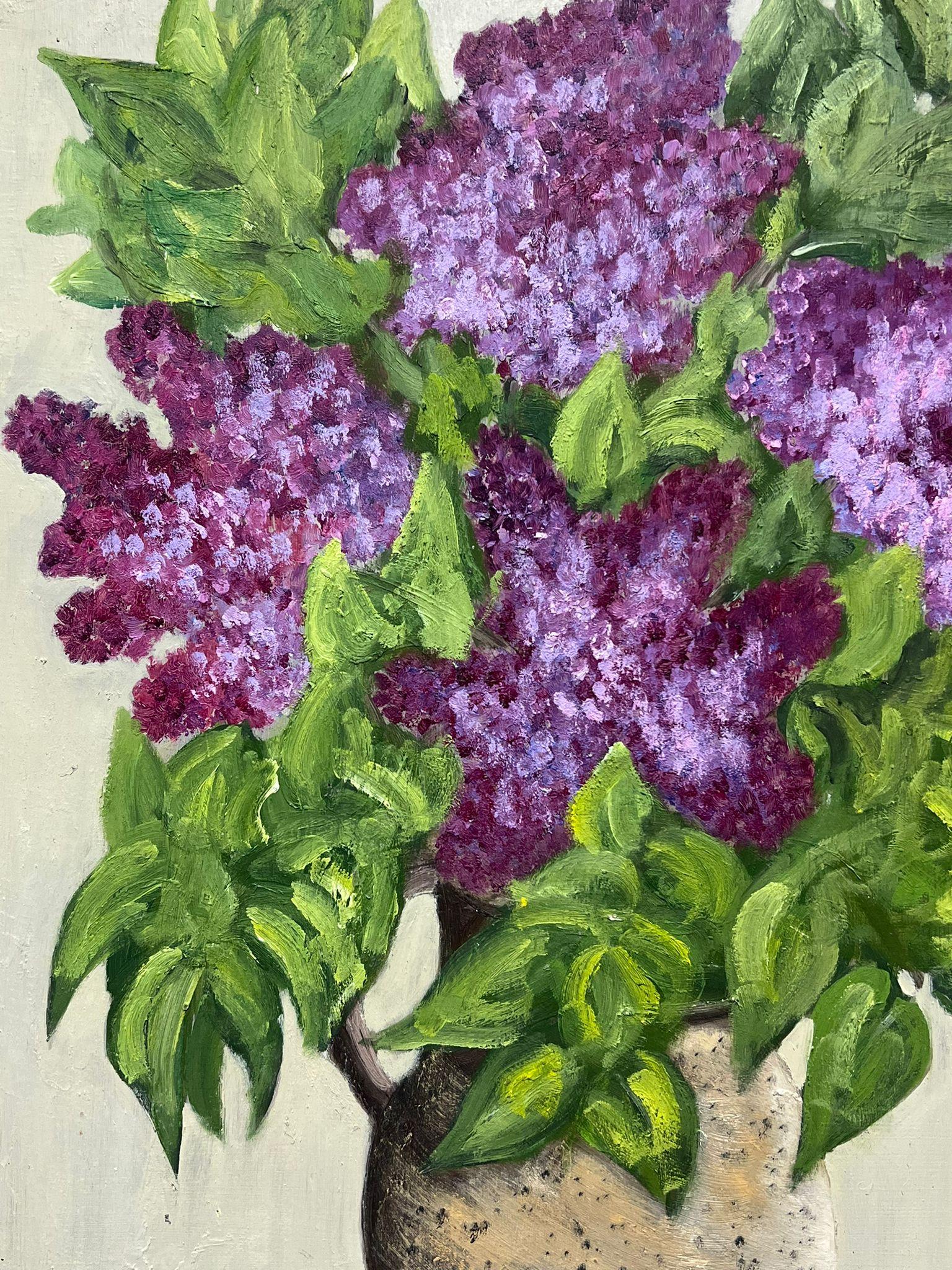 Mid 20th Century French Oil Painting Purple Syringa Vulgaris Flowers Still Life For Sale 1