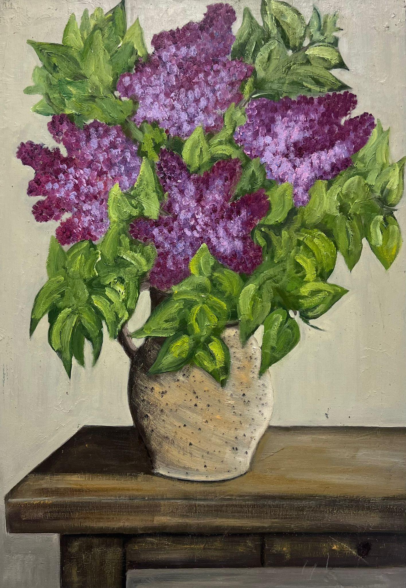 Louise Alix Still-Life Painting - Mid 20th Century French Oil Painting Purple Syringa Vulgaris Flowers Still Life