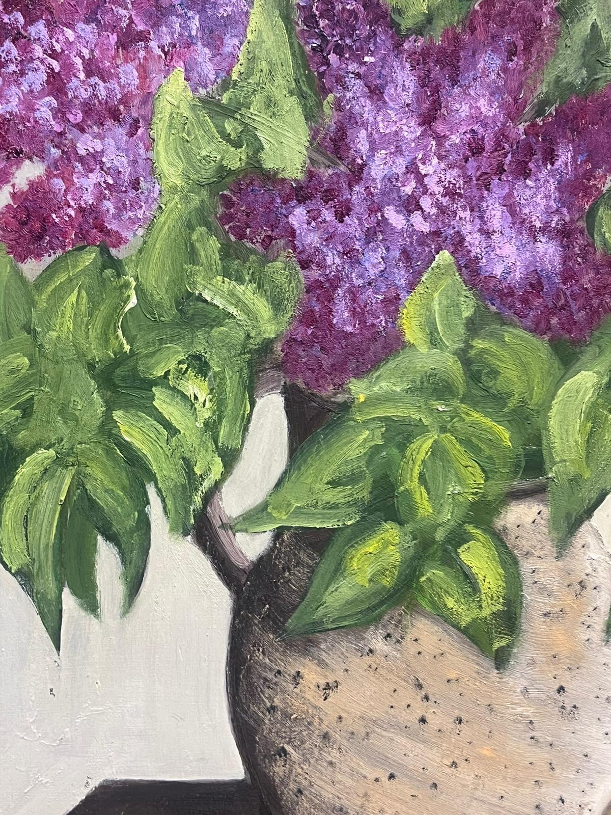 Mid 20th Century French Oil Painting Syringa Vulgaris Flowers in Vase Still Life For Sale 2