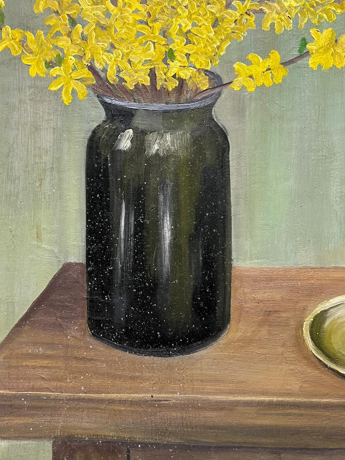 Nature morte à la peinture à l'huile du milieu du 20e siècle, Forsythia jaune, fleurs à tiges  - Impressionnisme Painting par Louise Alix