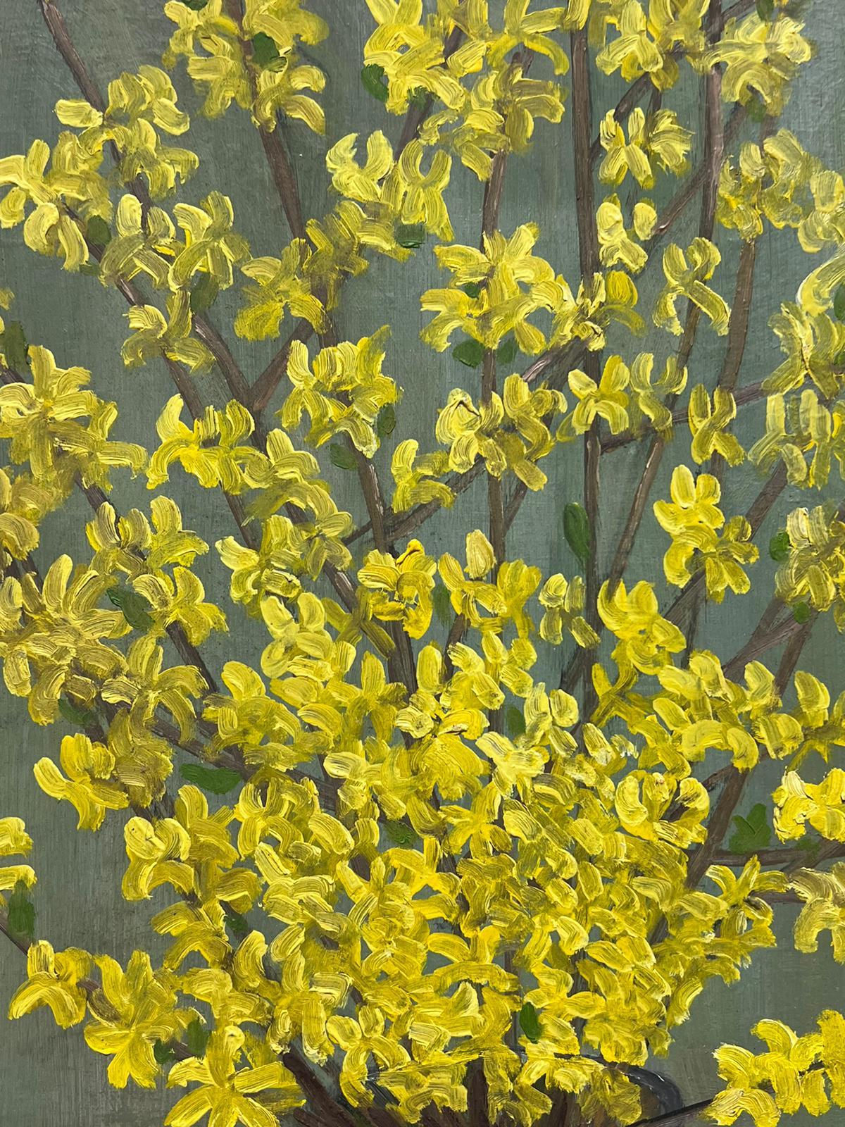 Forsythia jaune
de Louise Alix (française, 1888-1980) *voir notes ci-dessous
cachet de provenance au dos 
peinture à l'huile sur toile, non encadrée
mesure : 24 pouces de haut par 13 pouces de large
état : globalement très bon et sain, quelques