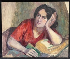 Ritratto a olio di donna su tela della metà del 20° secolo, schizzo impressionista