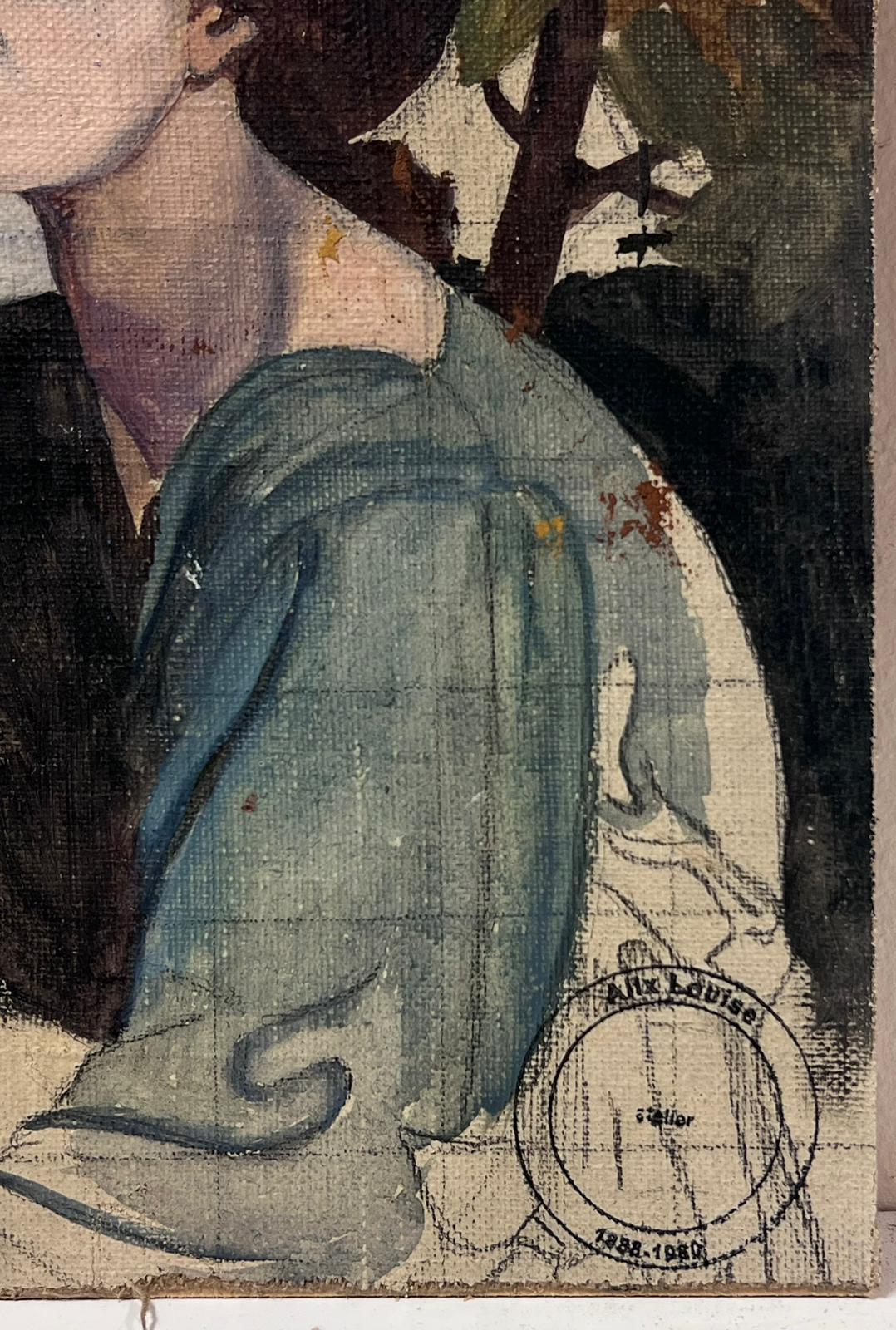 Huile française du milieu du 20e siècle Portrait préraphaélite d'une dame - Impressionnisme Painting par Louise Alix