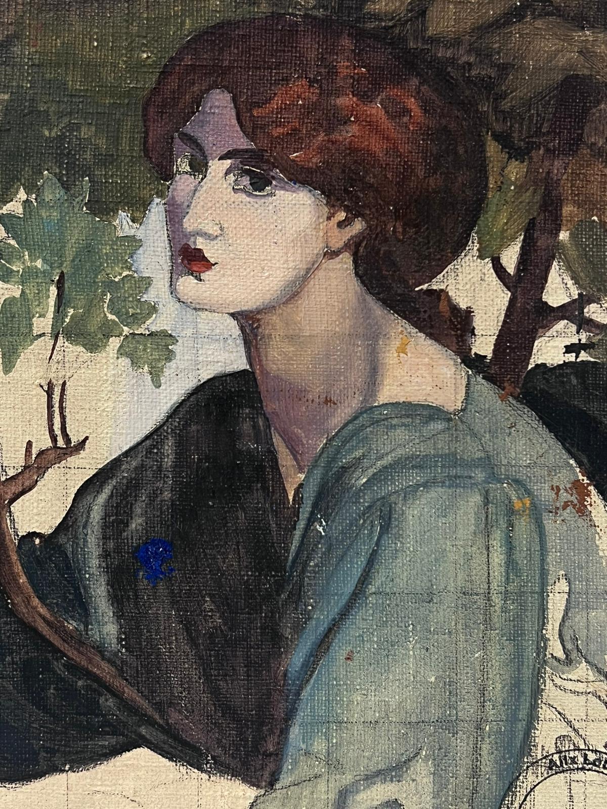 Huile française du milieu du 20e siècle Portrait préraphaélite d'une dame en vente 1
