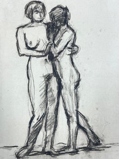 Mid 20th Century Nude Figure Charcoal French Drawing