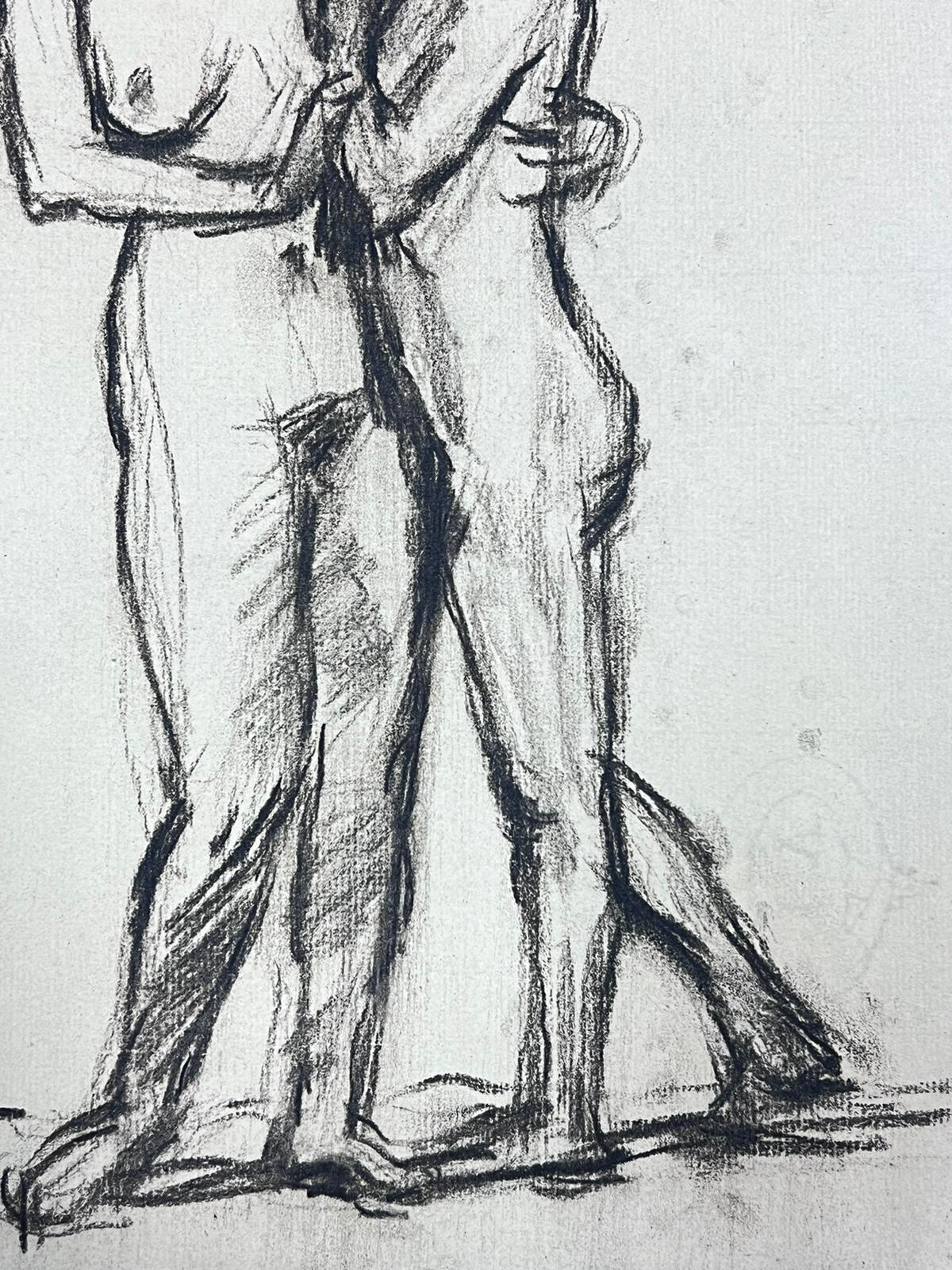 Mid 20th Century Nude Figure Charcoal French Drawing  - Impressionist Painting by Louise Alix