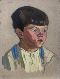 Mid 20th Century Oil Portrait Of A Young Rosey Cheek Boy
