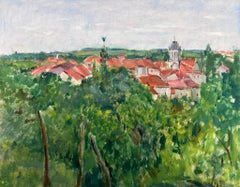 Mid 20th Century Red Roof Town In Green Tree Landscape